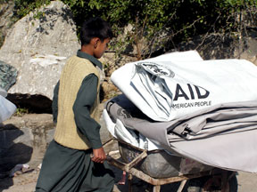 Catholic Relief Services distributes supplies in Purri, outside of Balakot - click for photo galleries