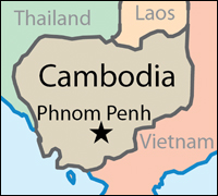 Map of Cambodia showing location of Phnom Penh