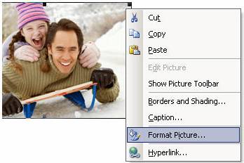 Graphic showing how to add alternative text to an image of a father and daughter on a snow sled.
