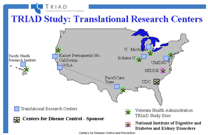 Image of a map depicting the location of Translational Research Centers.  Specific information follows the image.