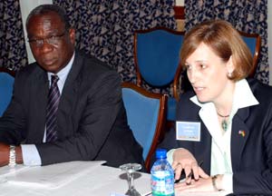 FAS Associate Administrator Constance Jackson during opening plenary with Ghanaian Agriculture Minister Ernest Debrah.