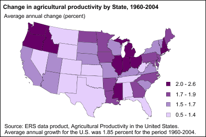 Average annual growth of productivity, by State, 1960-2004
