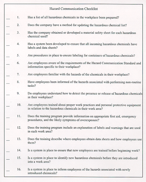 Hazard Communication Checklist