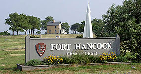 Fort Hancock entrance sign and Nike Missile