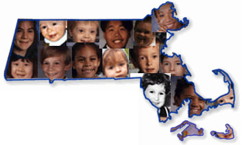 Outline of Massachusetts State with Collage of Children