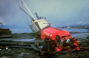 Image of the north end of Resurrection Bay at Seward, Alaska, about 75 km from the epicenter after the March 27, 1964, tsunami struck.