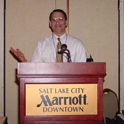 Andrew Jacobs, President of Ideal Jacobs, Corp., addresses participants at the Annual OSHA Consultation Conference, April 2004 in Salt Lake City, Utah.