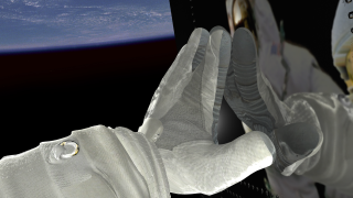 This animation shows an astronauts gloved hand reaching out and touching the aft shroud area of the Hubble Space Telescope as if to say, “Hello, old friend.”