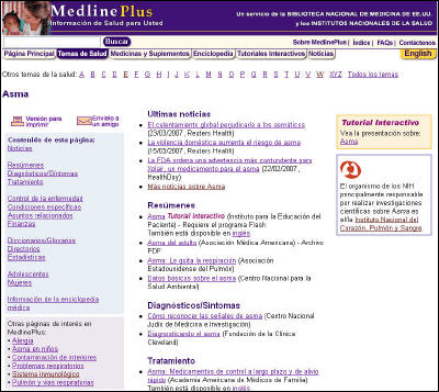 Captura de pantalla de la página anterior del asma