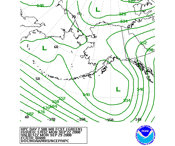 HPC Forecast of 500mb Heights valid on Day 7