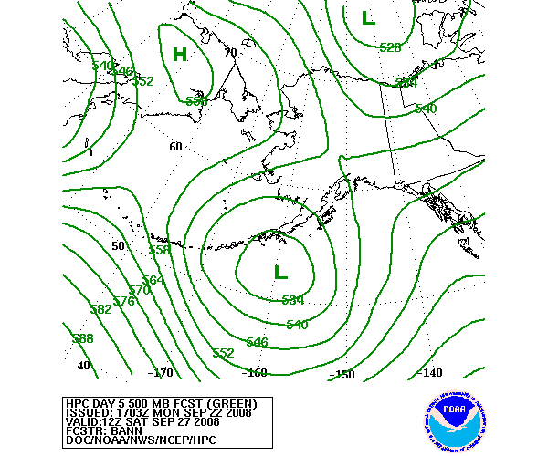 HPC Forecast of 500mb Heights valid on Day 5
