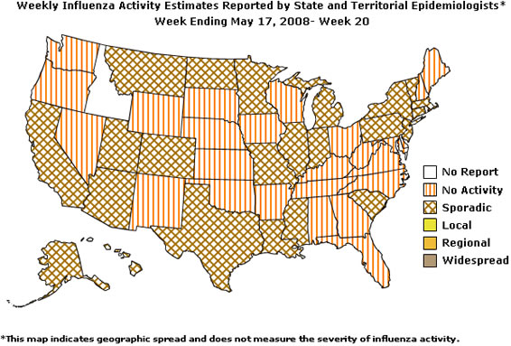 U. S. Map for Weekly Influenza Activity