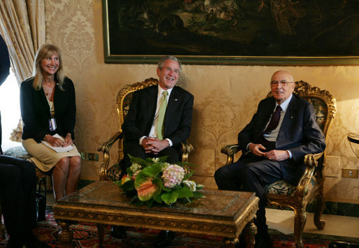 President George W. Bush meets with Italian President Giorgio Napolitano at the Quirinale Palace Thursday, June 12, 2008 in Rome. White House photo by Chris Greenberg