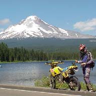 Motorcycle rider near Mt. Hood.
