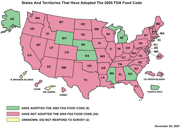 U.S. Map of States and Territories That Have Adopted The 2005 Food Code