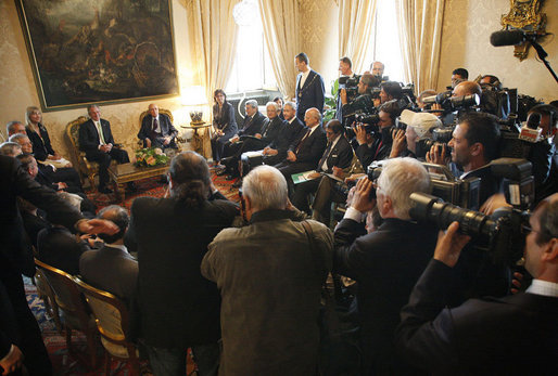 President George W. Bush sits with Italian President Giorgio Napolitano, right, during a press availability at the Quirinale Palace Thursday, June 12, 2008 in Rome. White House photo by Eric Draper