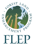 Forestland Enhancement Program - FLEP logo.  Contains circular graphic holding trees, river, and a bird.