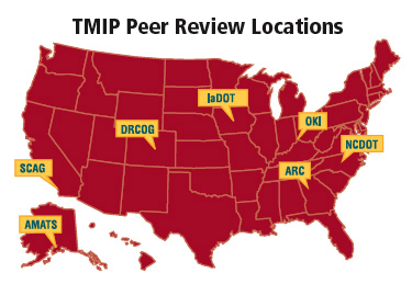 TMIP Peer Review Locations: SCAG, AMATS, DRCOG, IaDOT, ARC, OKI, NCDOT