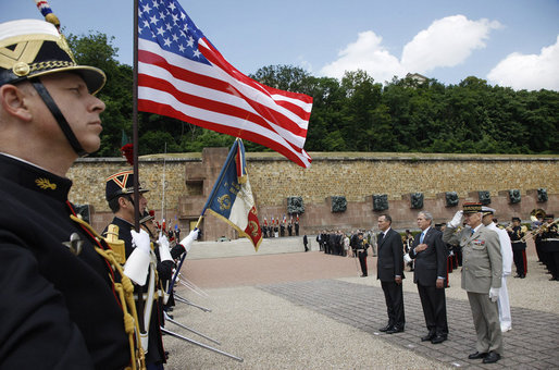 President George W. Bush is seen during remembrance cermonies at the Mont Valerien memorial Saturday, June 14, 2008 in Suresnes, France, honoring members of the French Resistance executed by German soldiers during World War II. White House photo by Eric Draper