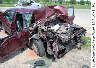 With 175 fatalities per year in vehicle crashes like this involving a sedan, South Dakota has one of the highest fatality rates in the country. 