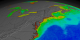 This animation begins with a wide shot of the United States and zooms down to the Northeastern seaboard of the United States while cycling through nearly ten years of SeaWiFS biosphere data