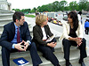 Congresswoman Ileana Ros-Lehtinen met in Washington with advocates for improving children's health. Ros-Lehtinen and her guests spoke about the need to keep current federal funding levels for children's health inititiatives as well as an urgent need to improve pedriatic care, especially among lower income families. In the picture we see Dr. Arturo Brito, Chief Medical Officer of The Children's Health Fund, Ros-Lehtinen, and Dr. Mavara Mirza-Agrawal from the University of Miami's Miller School of Medicine as they discuss childrens issue on the House Steps