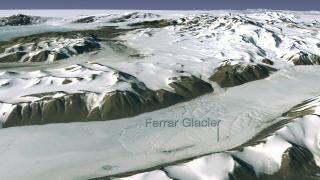 The Ferrar Glacier is located in between the Kukri Hills and the Royal Society Range.