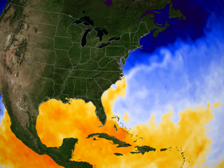 Sea surface temperature in the Gulf of Mexico and the Atlantic on 2007-07-01.