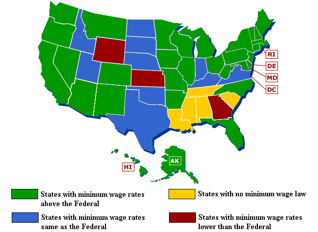 Chart B.  Minimum wage laws in the States, January 1, 2008