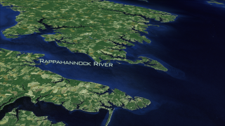 Chesapeake Bay Flyover and Watershed Region animation with city and river labels 