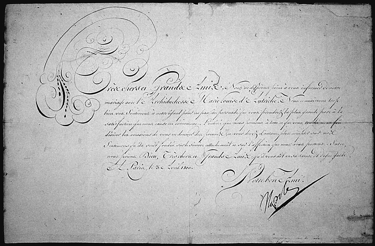 Marriage announcement of Napoleon, Emperor of France, to Archduchess Marie-Louise of Austria, April 3, 1810, received by President Madison