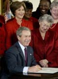 Image of President George W. Bush signing the Presidential Proclamation