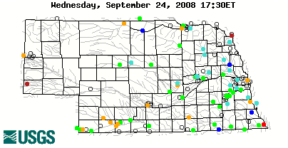 Current streamflow conditions in Nebraska; click to go to a live map.