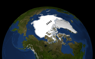 This image shows the minimum see ice on September 21, 2005.