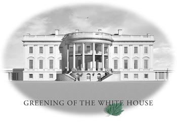 An image of the White House as it appears on the cover of the Greening of the White House report.