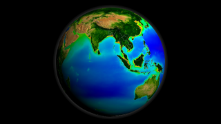 A print resolution picture of SeaWiFS global biosphere decadal average over Asia and Australia.