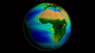 A print resolution picture of SeaWiFS global biosphere decadal average over Africa and Europe.