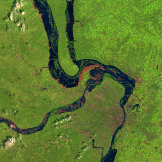 An image from the Landsat-5 Thematic Mapper of the region around St. Louis Missouri on August 19, 1993, just after the peak of the Mississippi flood.