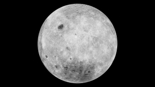 This print resolution image of the moon using Clementine data shows the far side of the moon.  This is the side we never see, since the moon always faces us from the same direction.