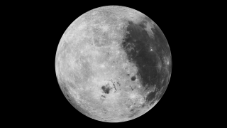 This print resolution image of the moon using Clementine data shows the left side of the moon.