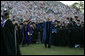 President George W. Bush walks through graduating seniors as he enters Paladin Stadium to give the commencement address to the Class of 2008 at Furman University in Greenville, SC.  White House photo by Chris Greenberg