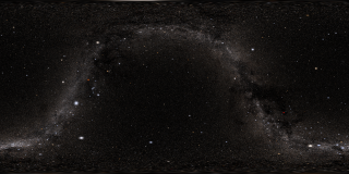 A low-resolution version of the skymap.  The threshold magnitude is 5.0 so the Milky Way is very bright and bright stars are large.