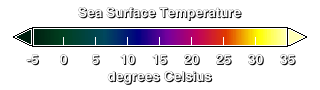 This is the color bar for sea surface temperature.  Values are given in degrees Celsius.