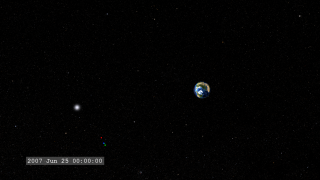 Opening view above the north geographic pole of the five THEMIS satellites in orbit around the Earth.