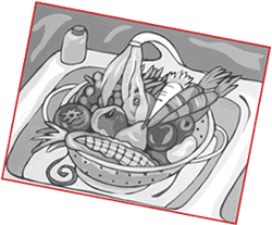 Fruits and vegatables in a colander in the sink being washed under a running faucet.