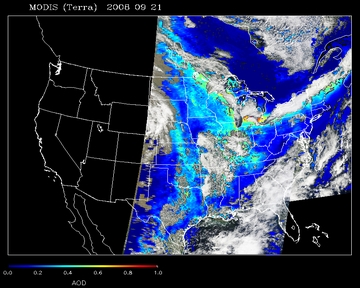 Regional Summary Plots of MODIS Aerosol Optical Depth and Cloud Optical Thickness