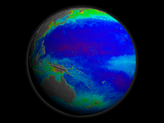 32-day average of SeaWiFS data over the Pacific Ocean.  This data has been averaged over September 22, 2006 to October 23, 2006.