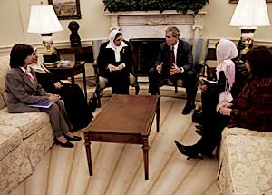 Meeting with Iraqi women leaders in the Oval Office, November 17.