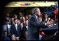 President George W. Bush delivers remarks on the budget at the Sears Manufacturing Company in Davenport , Iowa on Monday, September 16, 2002.  