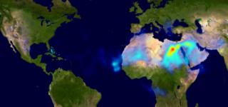 This animation shows aerosol index over northern Africa and the Atlantic Ocean from July 1 through July 31, 2000. Each image pixel corresponds to an area 1 degree in longitude by 1.25 degrees in latitude.